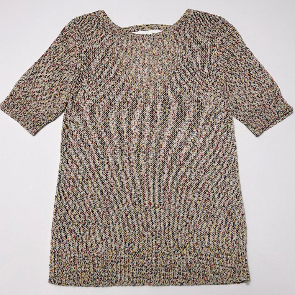Halogen Women's Multicolor Short Sleeve Sweater with V back detail Size Small